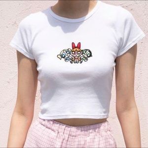 John Galt (Brandy Melville) powerpuff girls rare top. white graphic tee cropped.